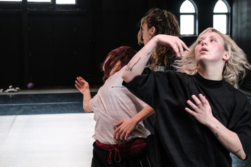 Myriam Arseneault, Kimberley de Jong, Ariane Levasseur © Luc Senécal | Cellule Desnoyers produced by Le Carré des Lombes, as part of Compagnonnage 23